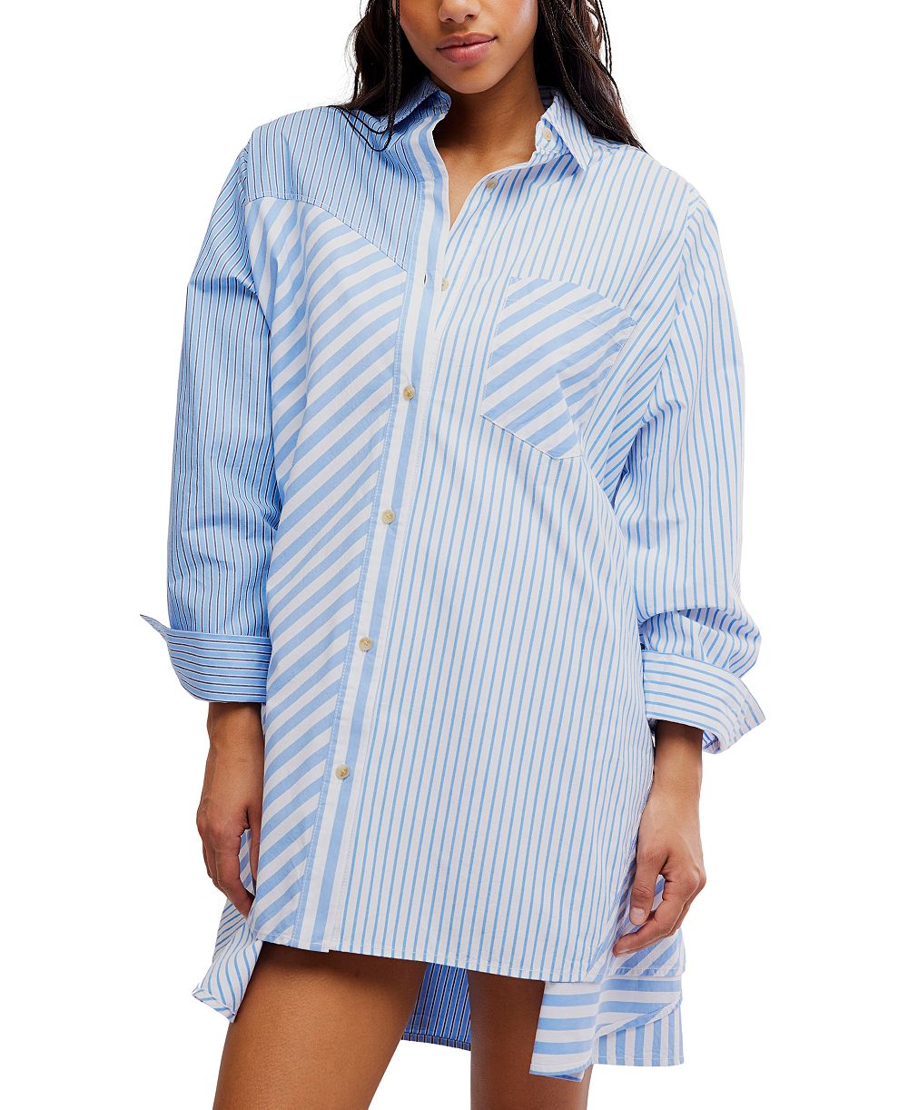 Free People Women's Oxford Club Collared Neck Mini Shirt-Dress