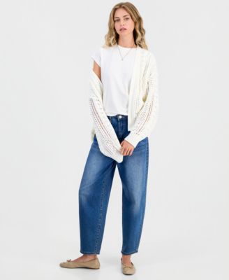 Hippie Rose Juniors' Pointelle Open-Front Cardigan