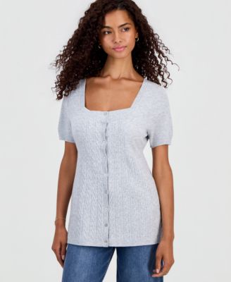 Hooked Up by IOT Juniors' Short-Sleeve Babydoll Sweater