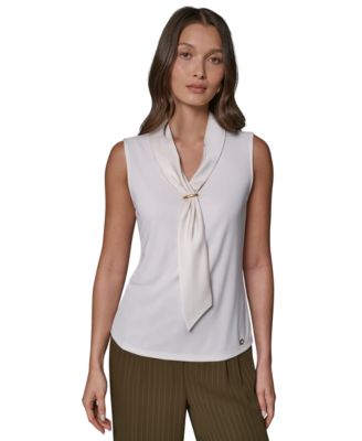 Donna Karan New York Women's Sleeveless V-Neck Satin Blouse