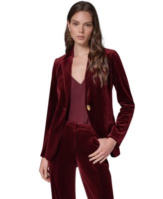 Donna Karan New York Женский классический бархатный блейзер с одной пуговицей и плечевыми накладками