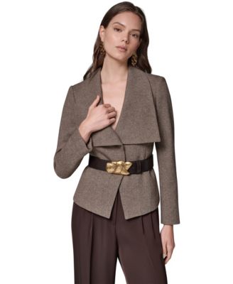 Donna Karan New York Women Cropped Shoulder-Padded Belted Blazer