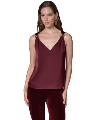 Donna Karan New York женская блузка из сатина без рукавов с V-образным вырезом