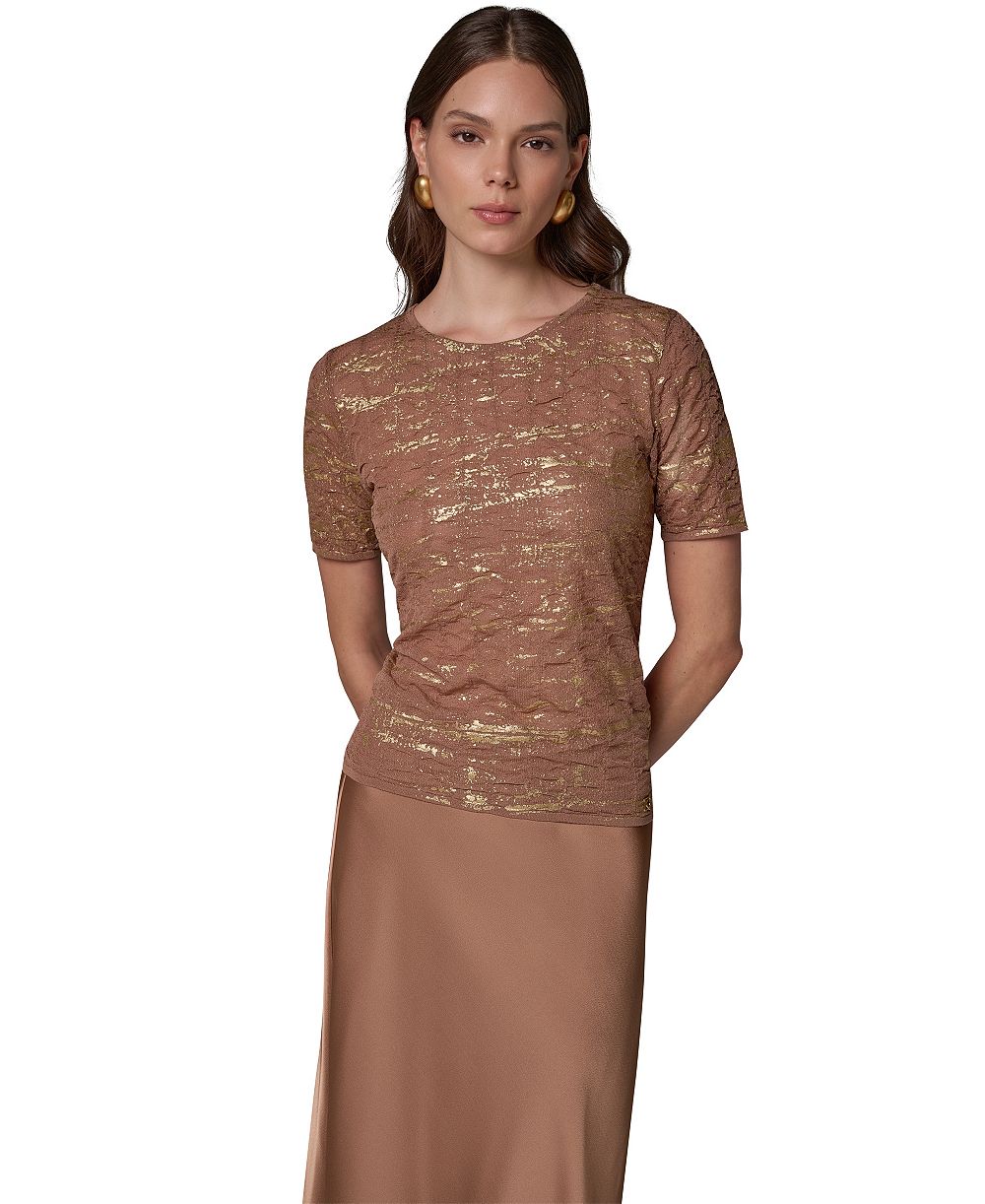 Женский свитер Donna Karan New York DK913 с коротким рукавом из металлической вязки