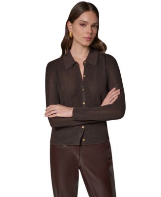 Donna Karan New York Women's Long-Sleeve Fitted Polo Shirt