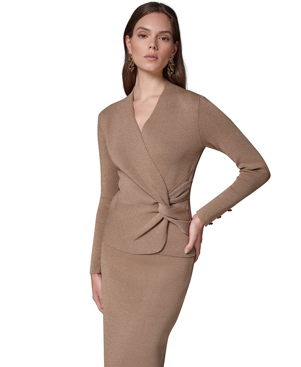 Женский облегающий свитер Donna Karan New York с V-образным вырезом и длинным рукавом