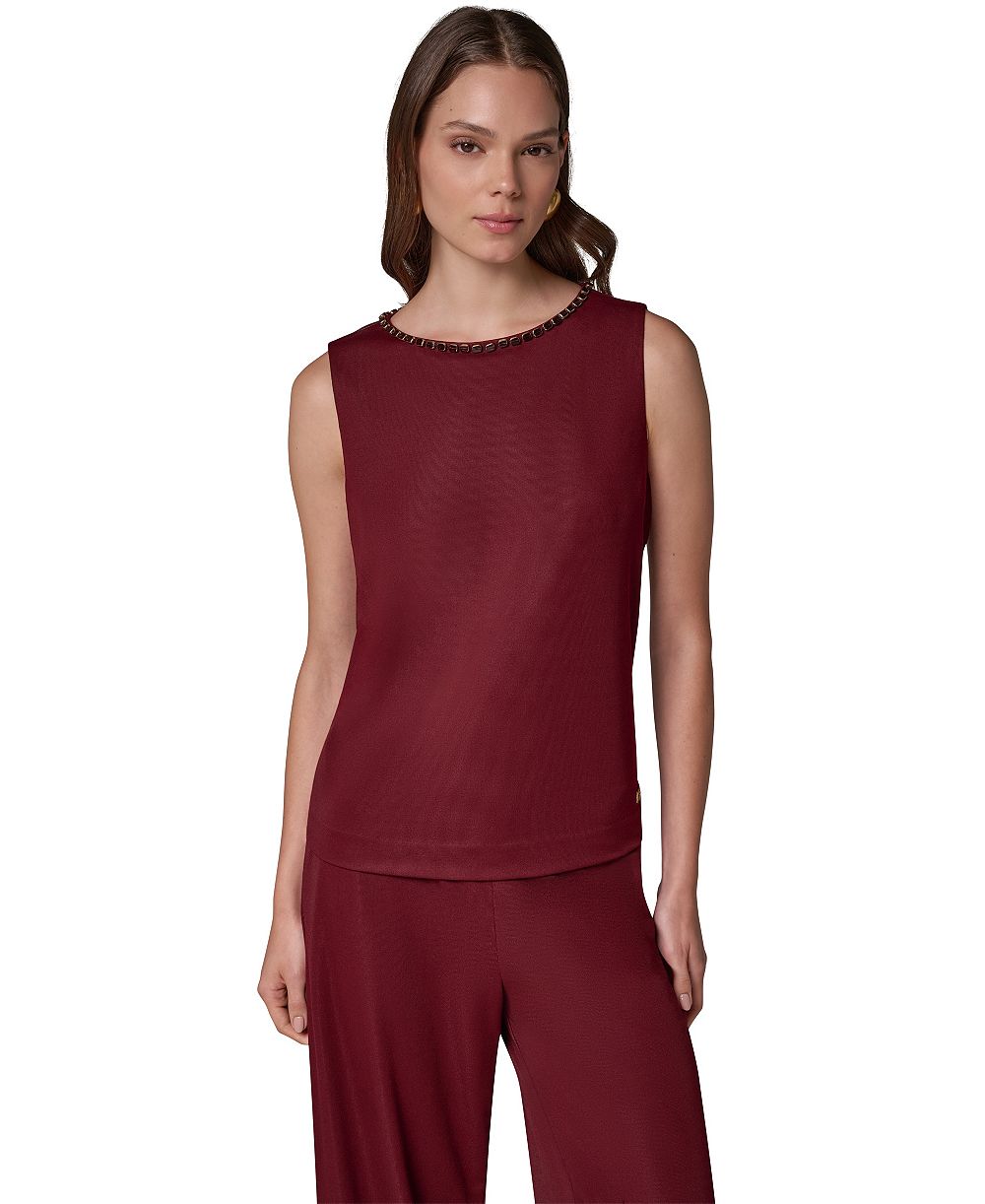Женская бесшовная майка Donna Karan New York DK609 с бисером и лодочным вырезом