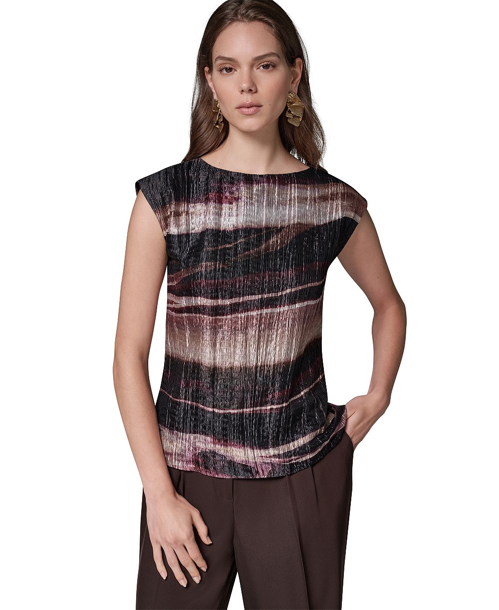 Donna Karan New York Женская блузка без рукавов с лодочным вырезом и полосатым принтом