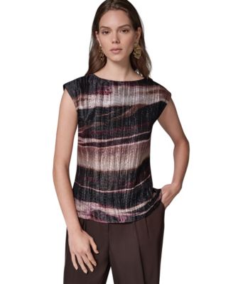 Donna Karan New York Женская блузка без рукавов с лодочным вырезом и полосатым принтом