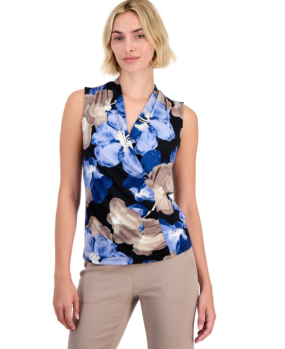 Anne Klein Petite Surplice-Neck Sleeveless Top