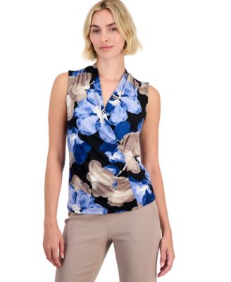 Anne Klein Petite Surplice-Neck Sleeveless Top