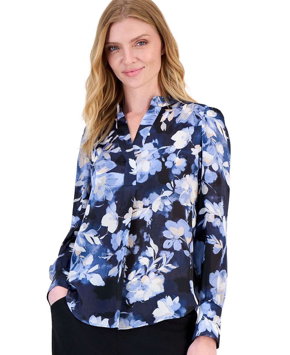 Anne Klein Petite V-Neck Pleated-Front Blouse