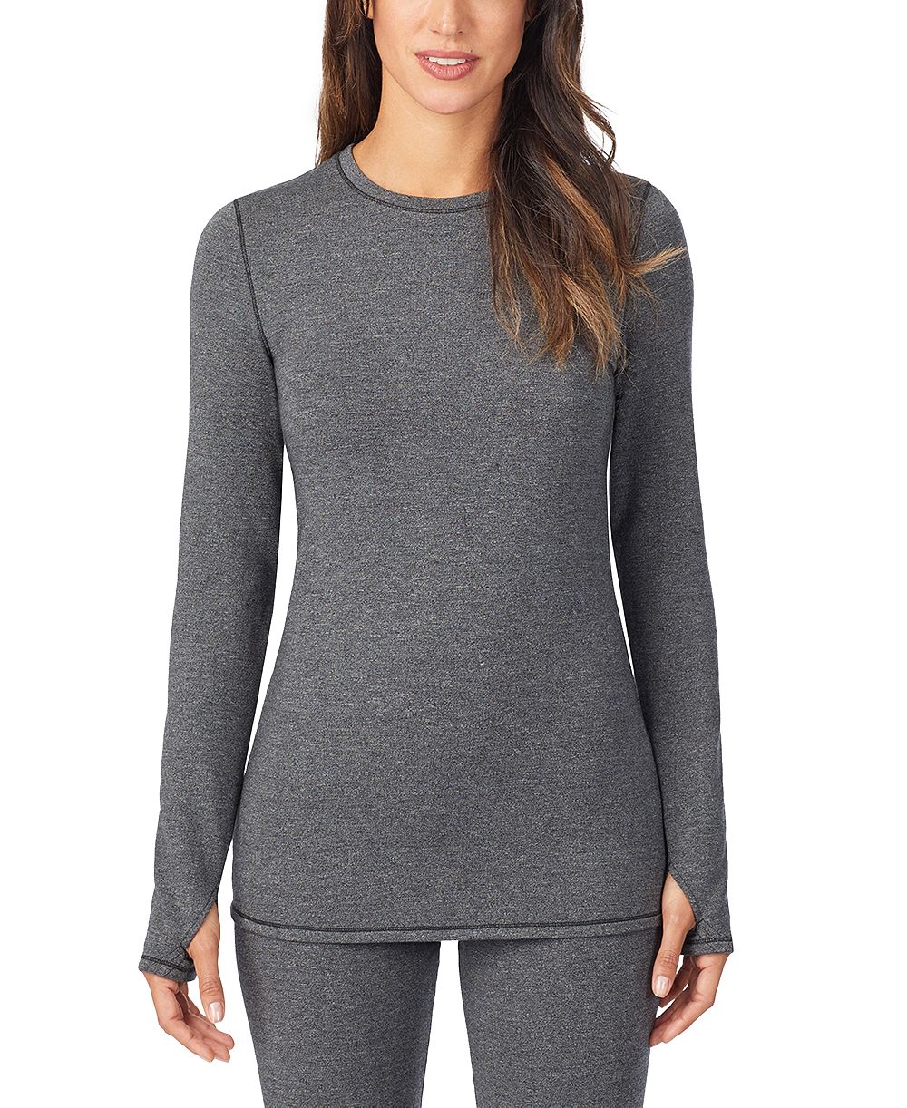 Cuddl Duds Women's Thumbhole Long-Sleeve Crewneck Top