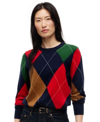 Женский хлопковый свитер с круглым вырезом и аргайльным узором Tommy Hilfiger