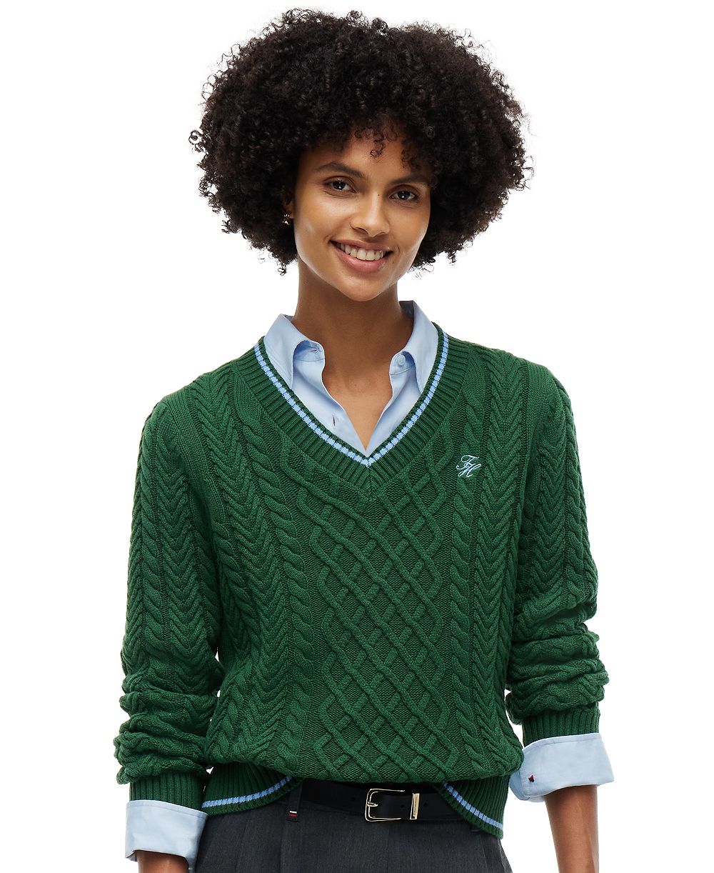 Tommy Hilfiger Women's Cable-Knit V-Neck Sweater