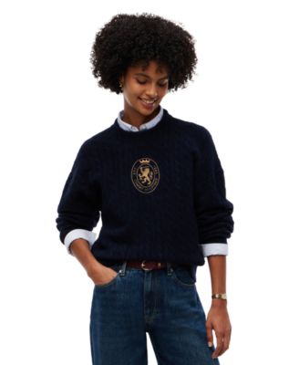 Tommy Hilfiger Women's Cable-Knit Crewneck Embroidered Crest Sweater