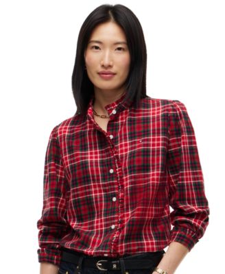 Tommy Hilfiger Women's Plaid Frill Flannel Shirt