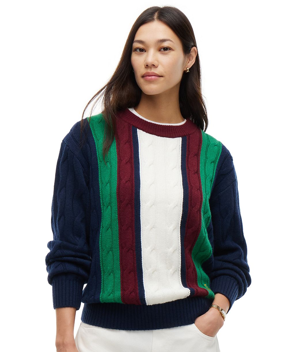 Tommy Hilfiger Women's American Icons Stripe Cable-Knit Crewneck Sweater, Macy's Exclusive