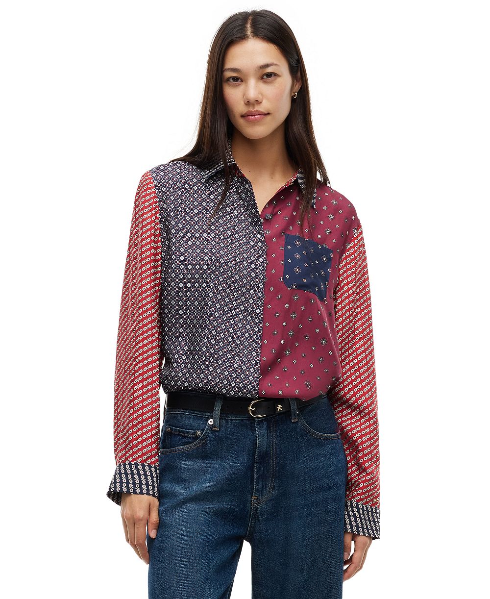 Tommy Hilfiger Women's American Icons Patchwork Long-Sleeve Shirt, Macy's Exclusive