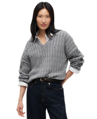 Tommy Hilfiger Women's Cable-Knit V-Neck Long-Sleeve Sweater