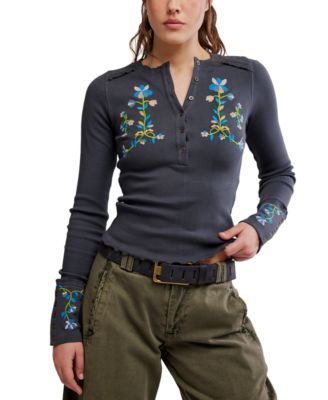 Free People Women's Embroidered Crewneck Top