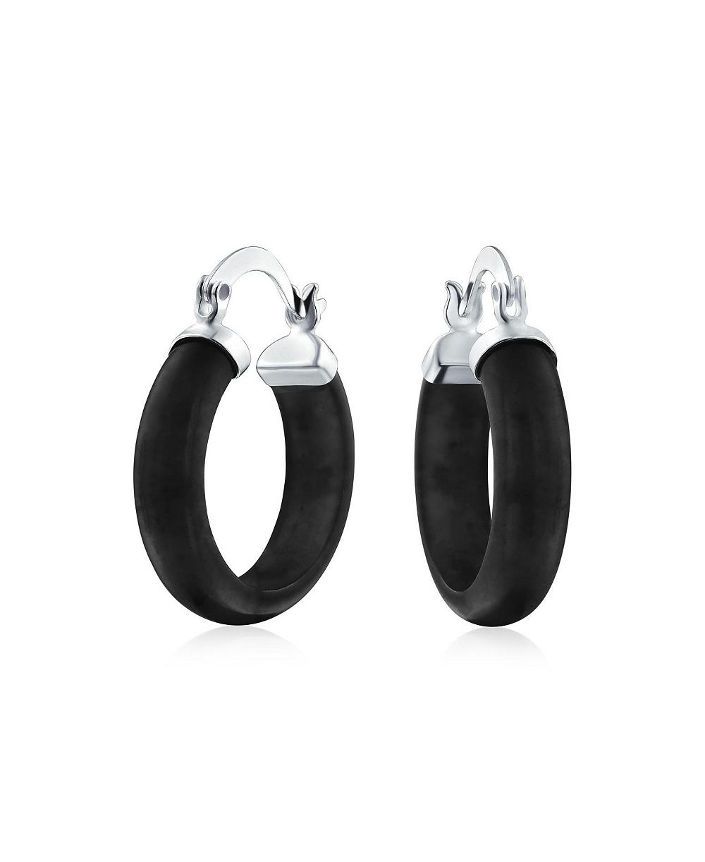Серьги-кольца Bling Jewelry Classic Stone Turquoise Onyx из серебра .925, диаметр .75 Inch