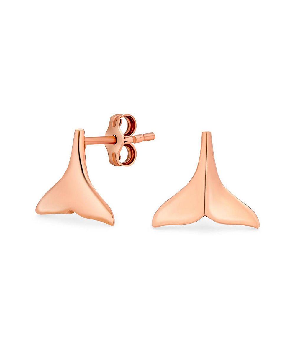 Серьги-гвоздики Bling Jewelry Nautical Mermaid Fin Whale Tail.925 Sterling Silver Rose Gold Plated