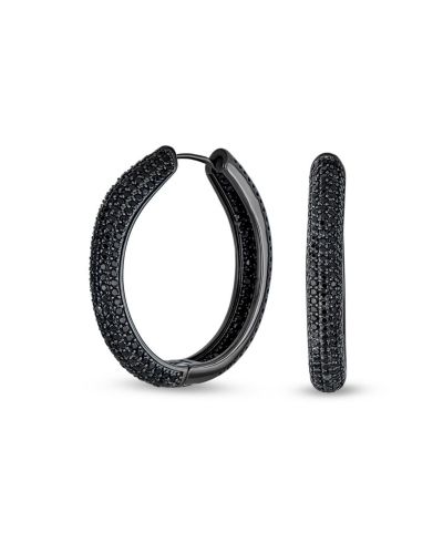 Bling Jewelry серьги-кольца с фианитами, крупные, черное напыление, 1.5" Dia
