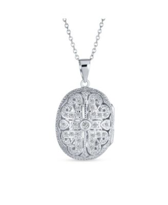 Ожерелье-локет Bling Jewelry Antique Style Heart and Clover Gold Plated Sterling Silver