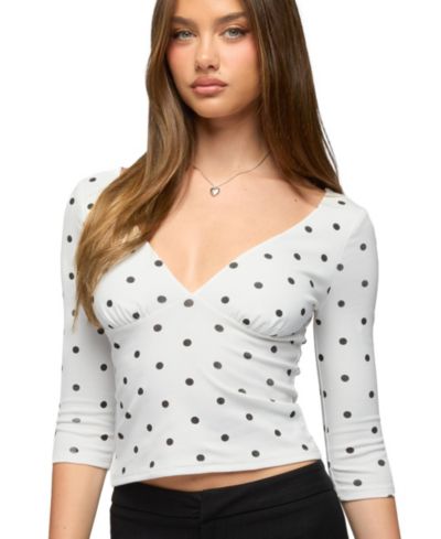 Edikted Women's Katey V Neck Polka Dot Top