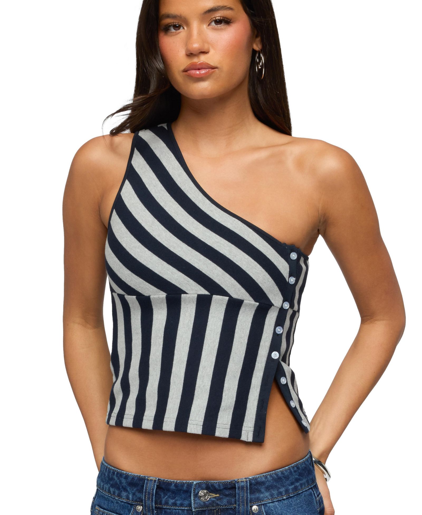 Edikted Women's Button Striped One Shoulder Top