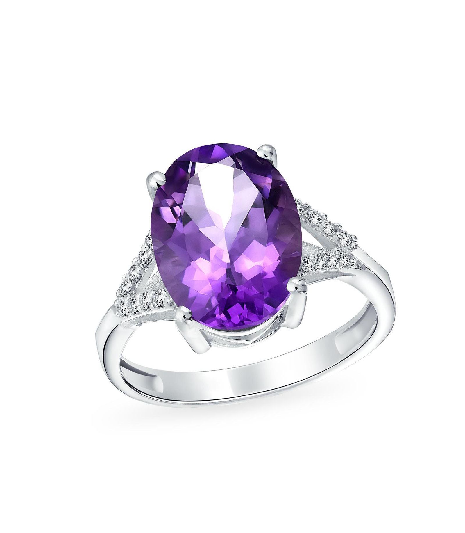 Кольцо Bling Jewelry Classic Oval Gemstone Halo Statement 3.8CT CZ Purple Amethyst.925 Sterling Silver
