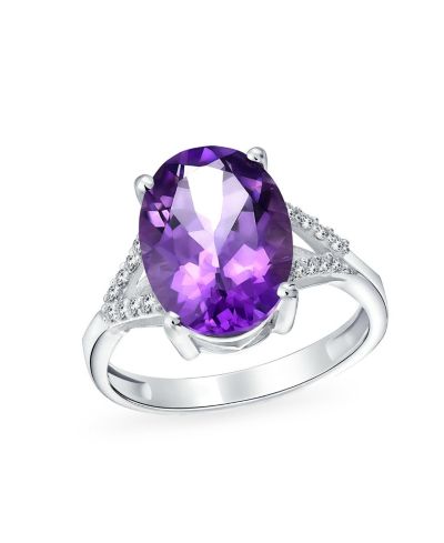 Кольцо Bling Jewelry Classic Oval Gemstone Halo Statement 3.8CT CZ Purple Amethyst.925 Sterling Silver