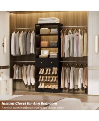 Aheaplus Wood Closet Organizer System with Drawer and 4 Hanging Rods, Heavy Duty Walk-in Closet
