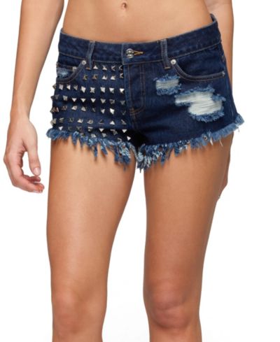 Edikted Women's Studded and Distressed Low Rise Denim Shorts