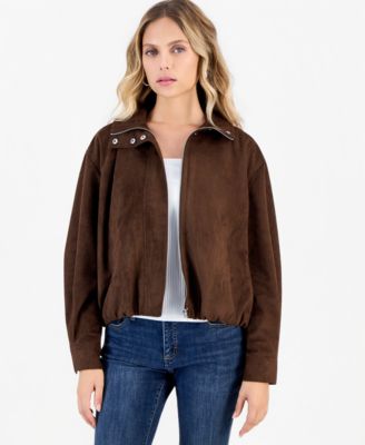 I.N.C. International Concepts Petite Faux Suede Funnel-Neck Bomber Jacket, Macy's Exclusive