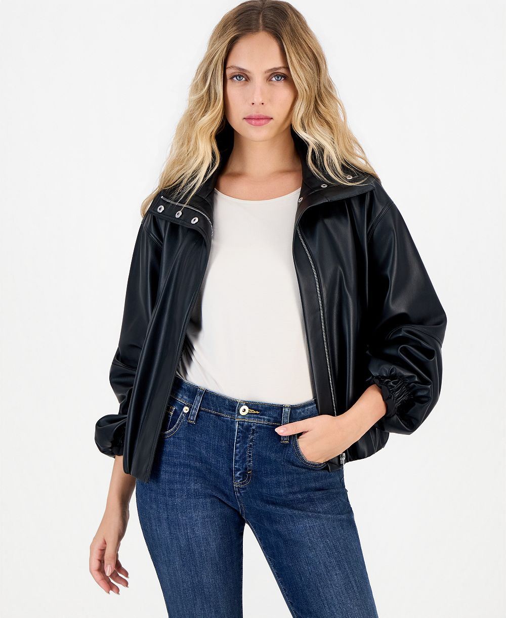I.N.C. International Concepts Petite Faux Leather Funnel-Neck Bomber Jacket, Macy's Exclusive