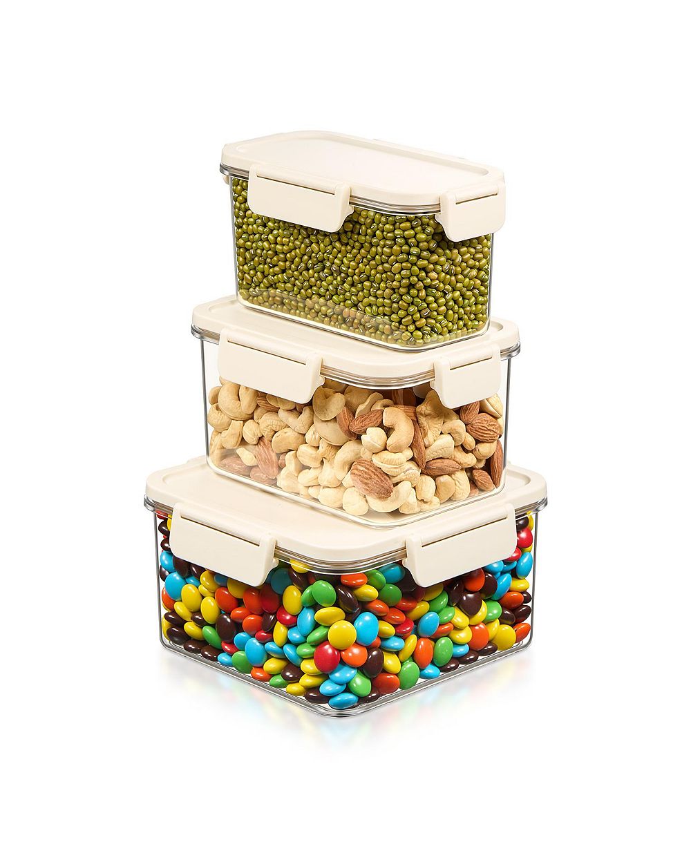 Sorbus 3-Piece Assorted Snap Lids Airtight Food Storage Container Set - Clear Stackable Canister for Pantry, Rice, Pasta, Cereal and Snacks