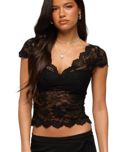 Edikted Women's Elza Scalloped Sheer Lace Top