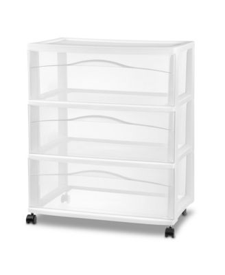 Sterilite Wide 3 Drawer Storage Cart, Plastic Rolling Organizer, Frame
