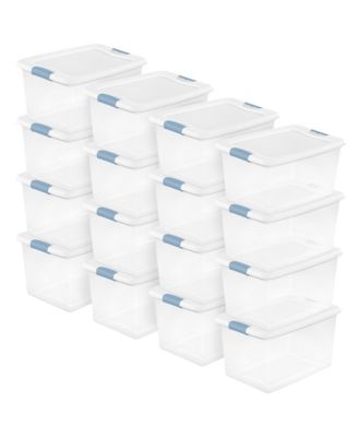 Sterilite 64Qt Latching Box Stackable Storage Container with Lid, White, 16 Pack