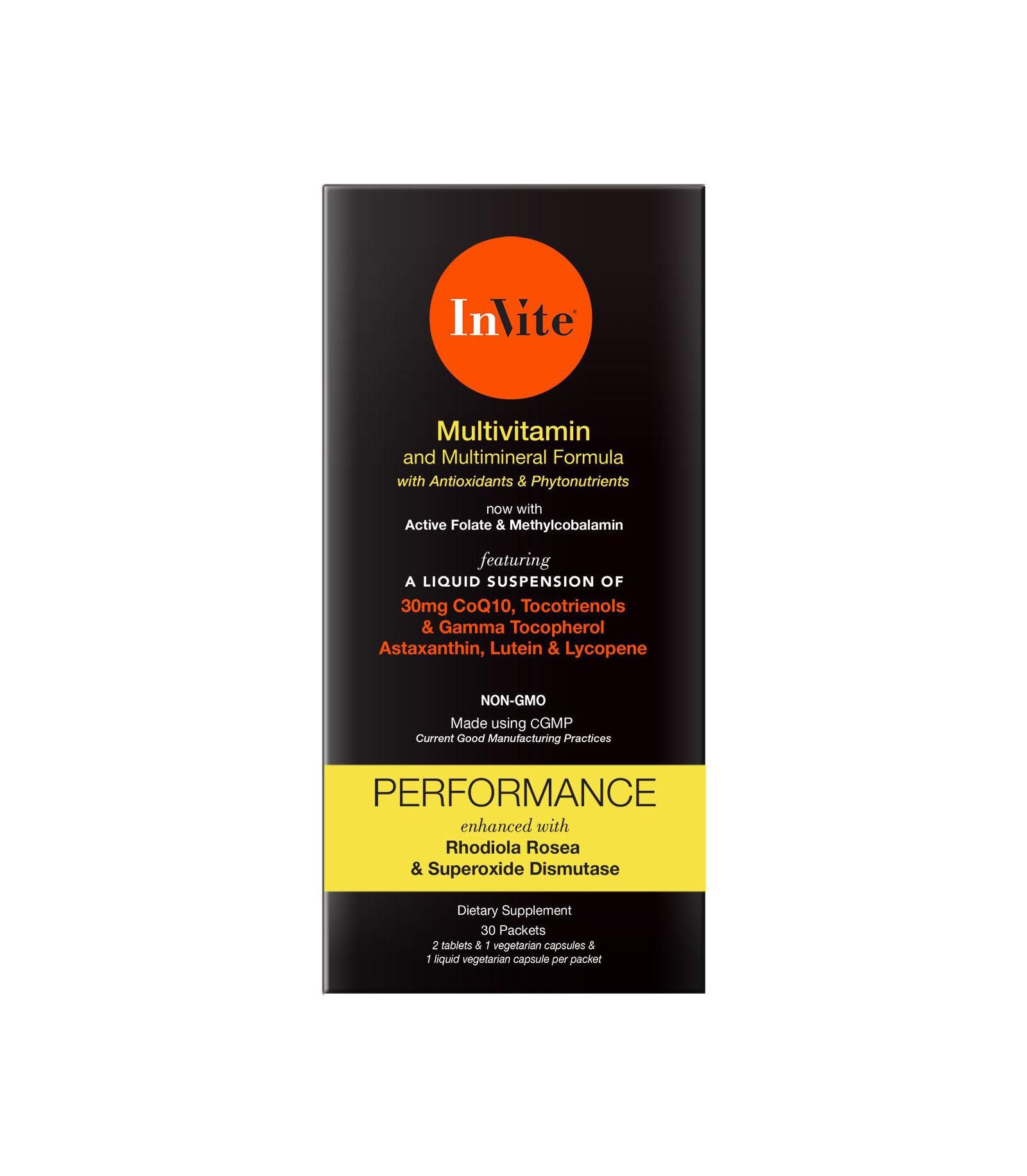InviteHealth Performance Multivitamin 30 Day VitaPak Regimen 2 Tablets, 1 Vegetarian Capsule and 1 Vegetarian Liquid Capsule per VitaPak