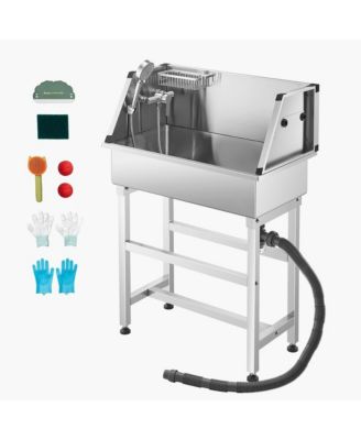 RUIE 34 inch Stainless Steel Dog Grooming Tub with Hot Cold Faucet and Storage Rack