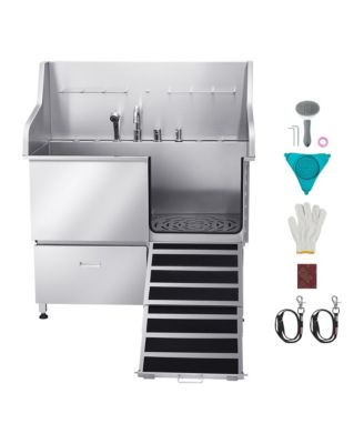 RUIE 50 inch 304 Stainless Steel Dog Grooming Tub with Storage Drawer and Hot Cold Faucet