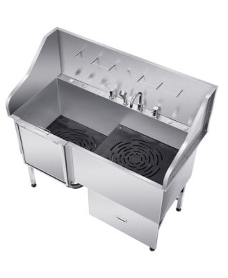 RUIE 61 inch 304 Stainless Steel Dog Washing Station Low Slope Ramp Storage