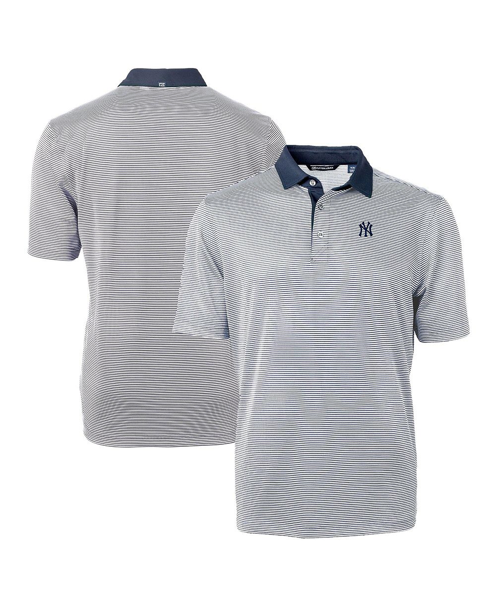 Cutter & Buck Men's Navy/White New York Yankees Virtue Eco Pique Micro Stripe Big & Tall Polo Shirt