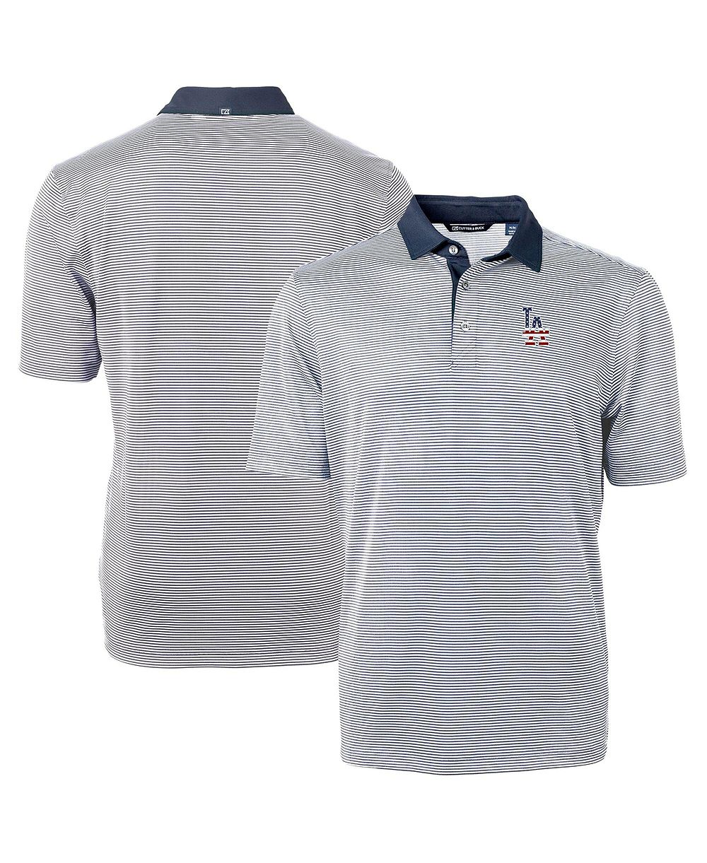 Мужская рубашка-поло Cutter & Buck Navy Los Angeles Dodgers Americana Logo Virtue Eco Pique Stripe