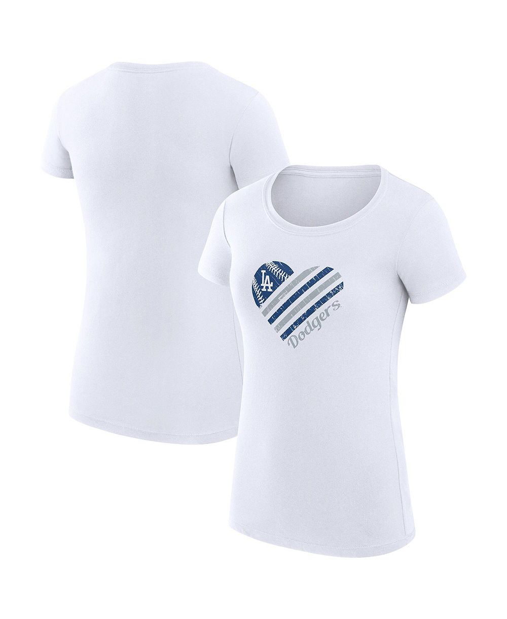 G-III 4Her by Carl Banks Women's White Los Angeles Dodgers Super-Slim Fit Lightweight Heart Graphic T-Shirt