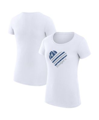 G-III 4Her by Carl Banks Women's White Los Angeles Dodgers Super-Slim Fit Lightweight Heart Graphic T-Shirt