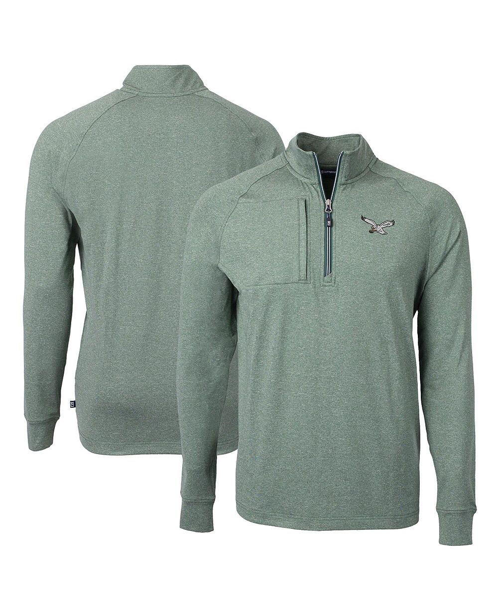 Мужской джемпер Cutter & Buck Heather Green Philadelphia Eagles Adapt Eco Knit Heathered Quarter-Zip Pullover Sweatshirt